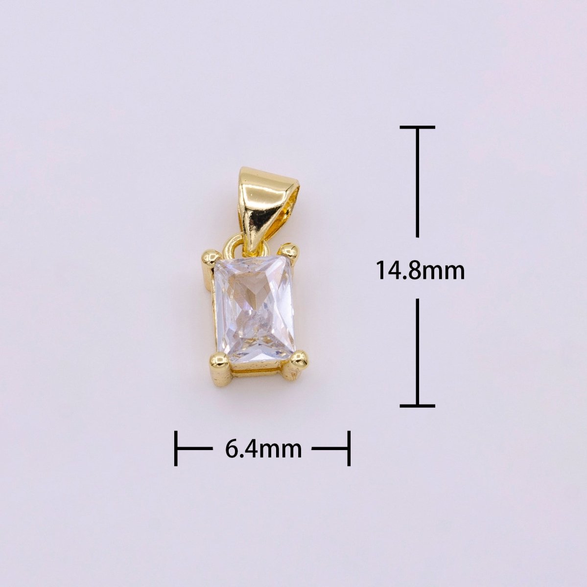 16K Gold Filled Clear Emerald Cut Baguette CZ Mini Pendant | AA-427