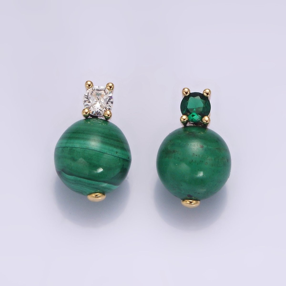 16K Gold Filled Clear, Green CZ Malachite Round Bead Pendant | N1843 N1844