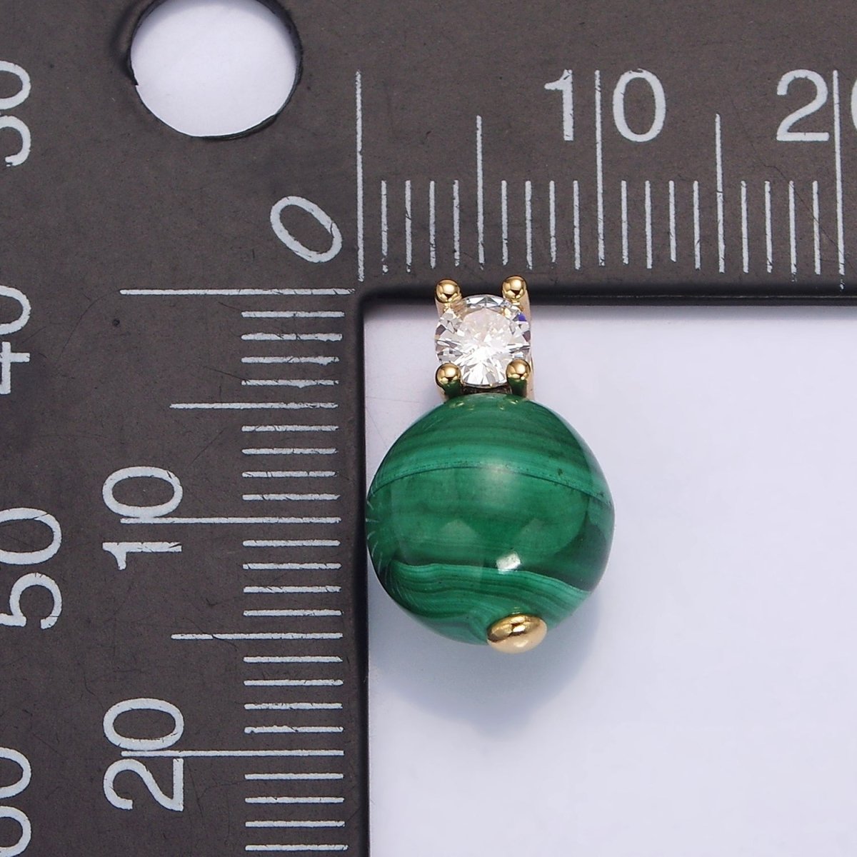 16K Gold Filled Clear, Green CZ Malachite Round Bead Pendant | N1843 N1844