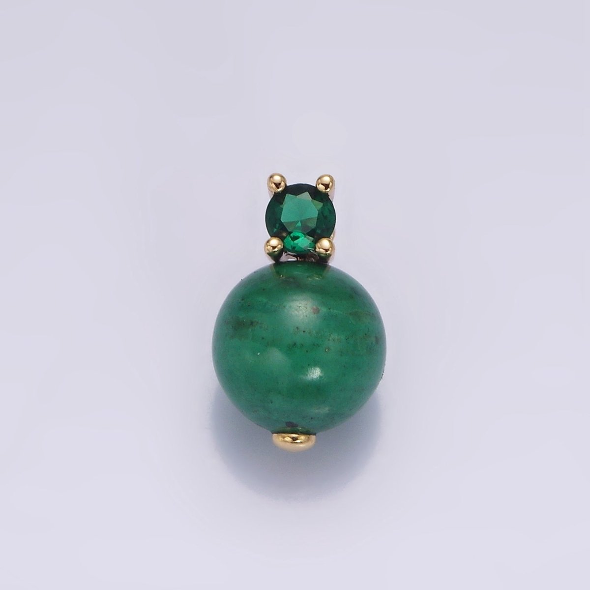 16K Gold Filled Clear, Green CZ Malachite Round Bead Pendant | N1843 N1844