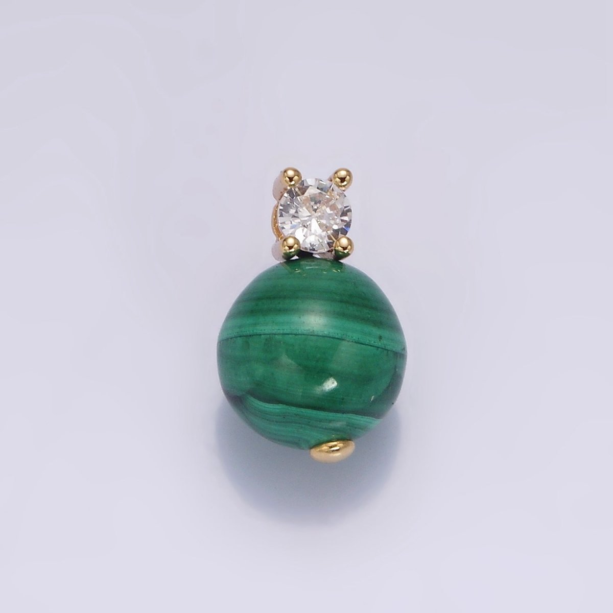 16K Gold Filled Clear, Green CZ Malachite Round Bead Pendant | N1843 N1844