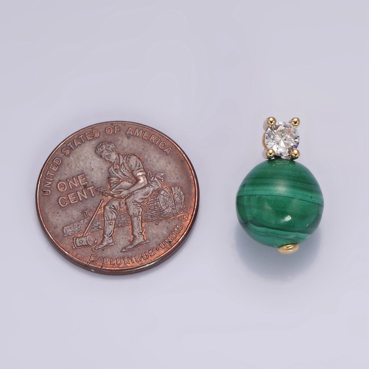 16K Gold Filled Clear, Green CZ Malachite Round Bead Pendant | N1843 N1844
