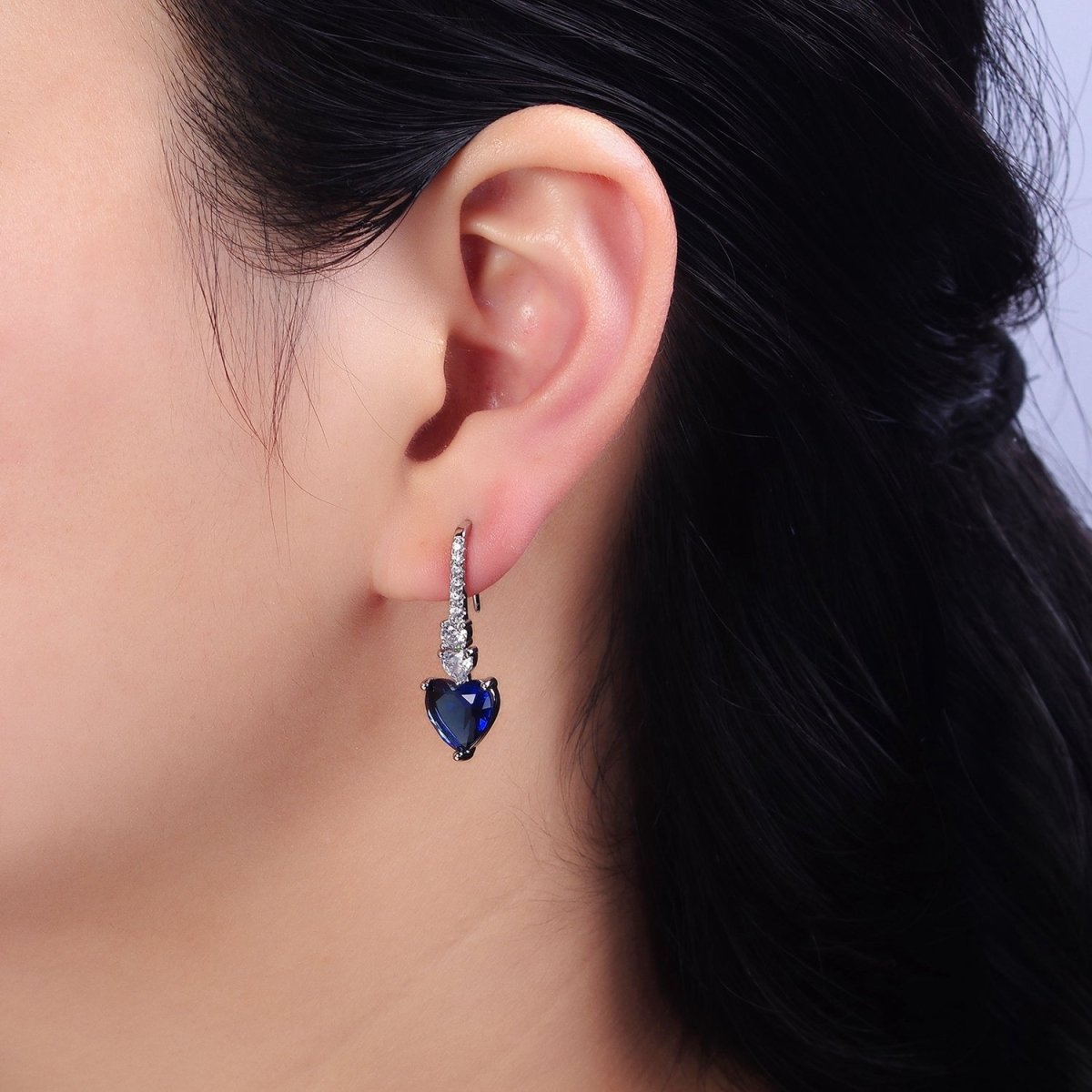 16K Gold Filled Clear, Green, Pink, Red, Blue, Purple CZ Heart Drop Micro Paved French Hook Earrings in Gold & Silver | AD1040 - AD1051