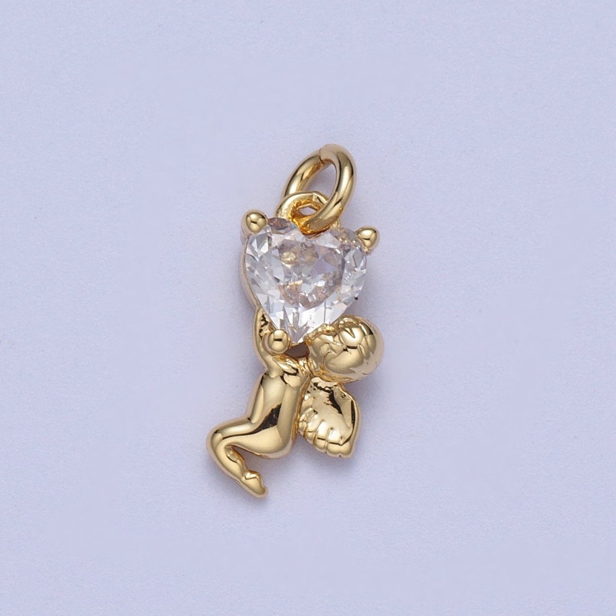 16K Gold Filled Clear Heart CZ Cherub Baby Angel Charm | C-883