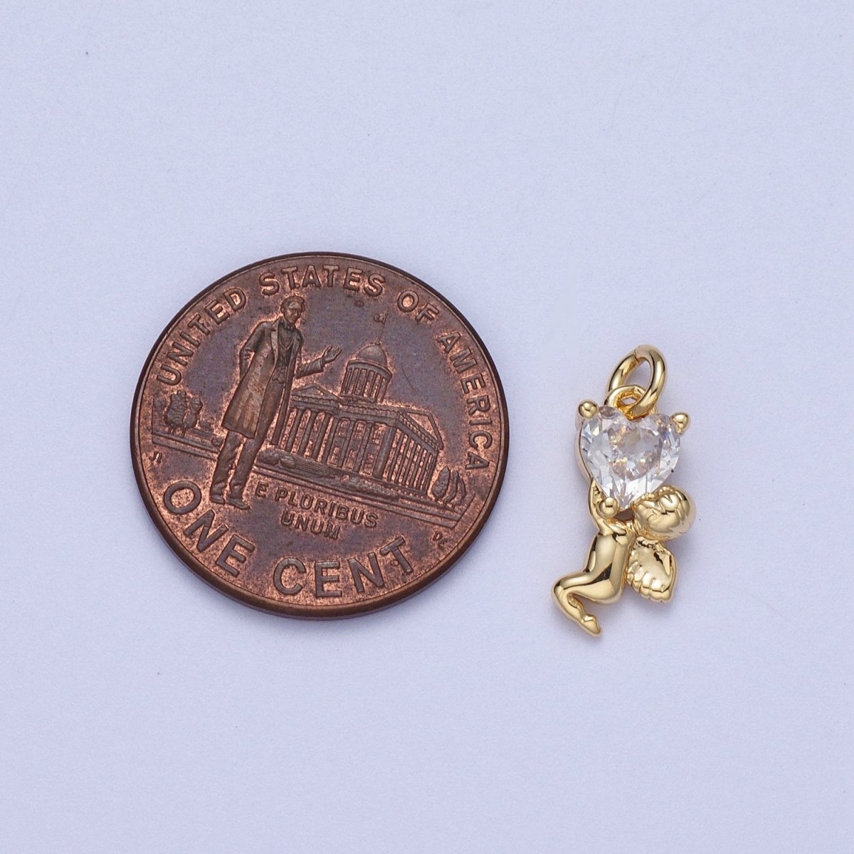 16K Gold Filled Clear Heart CZ Cherub Baby Angel Charm | C-883
