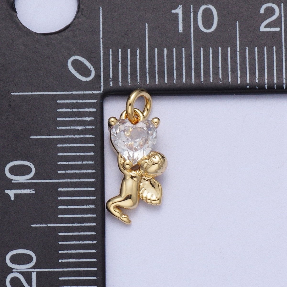 16K Gold Filled Clear Heart CZ Cherub Baby Angel Charm | C-883