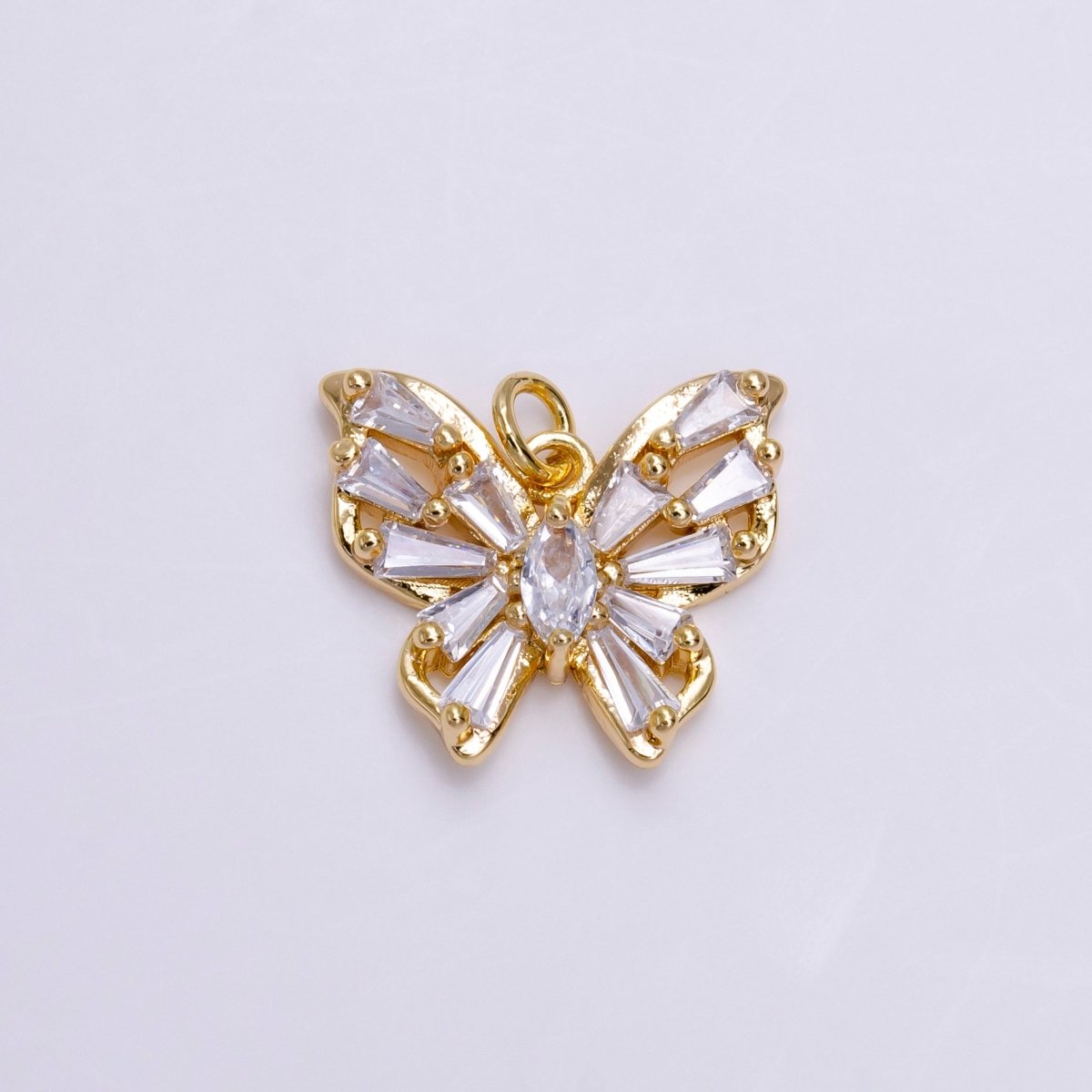 16K Gold Filled Clear Marquise Butterfly Mariposa Baguette Wings Charm | AC1450