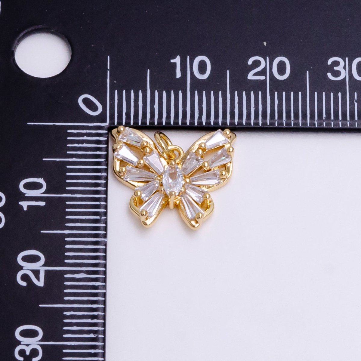 16K Gold Filled Clear Marquise Butterfly Mariposa Baguette Wings Charm | AC1450