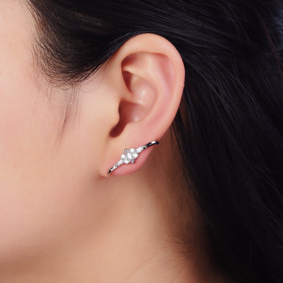 16K Gold Filled Clear Marquise CZ Claw Band Stud Earrings in Gold & Silver | AD-353 AD-354