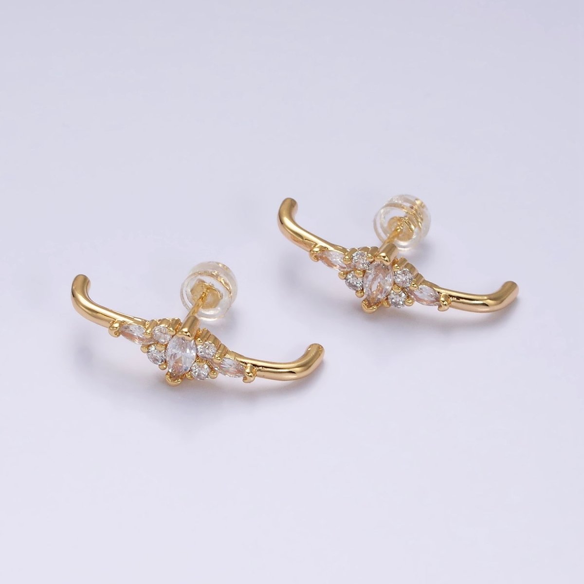 16K Gold Filled Clear Marquise CZ Claw Band Stud Earrings in Gold & Silver | AD-353 AD-354