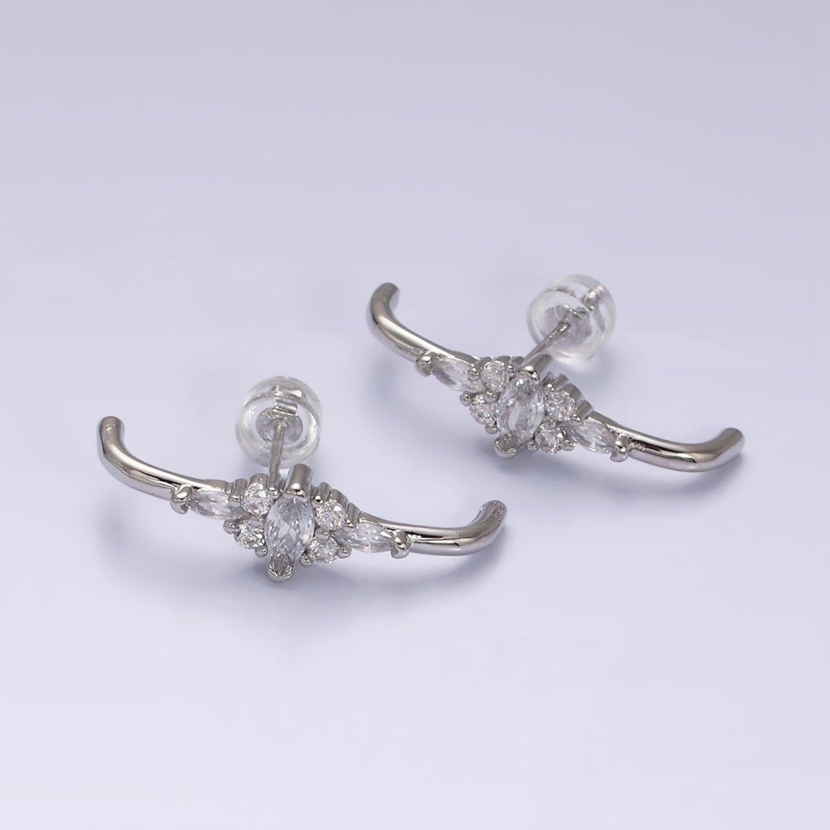 16K Gold Filled Clear Marquise CZ Claw Band Stud Earrings in Gold & Silver | AD-353 AD-354
