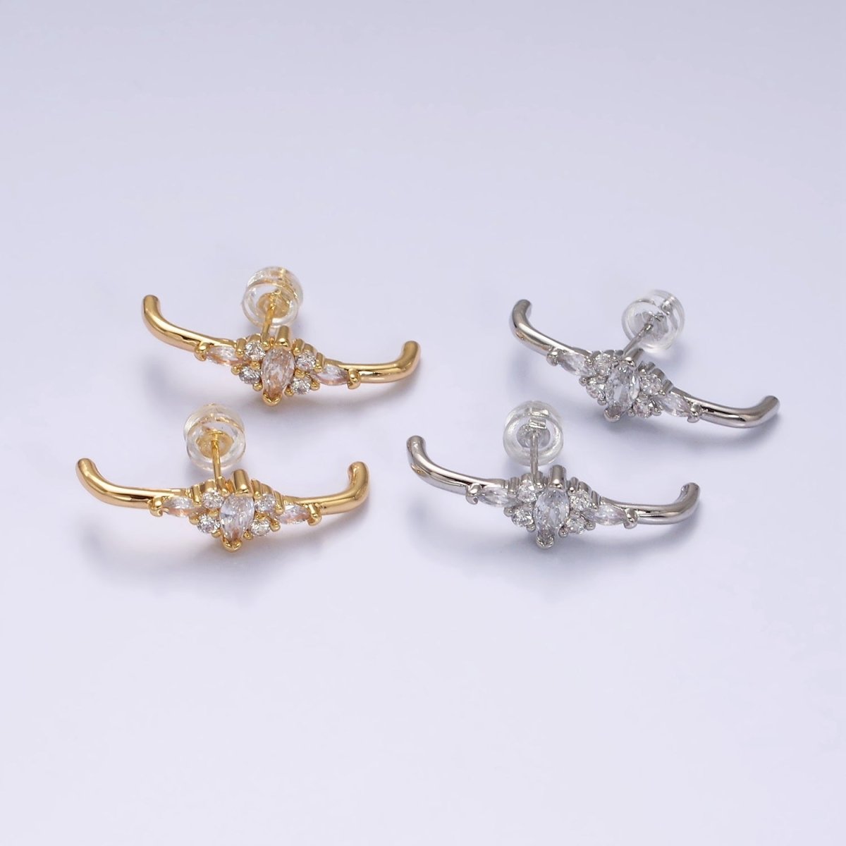 16K Gold Filled Clear Marquise CZ Claw Band Stud Earrings in Gold & Silver | AD-353 AD-354
