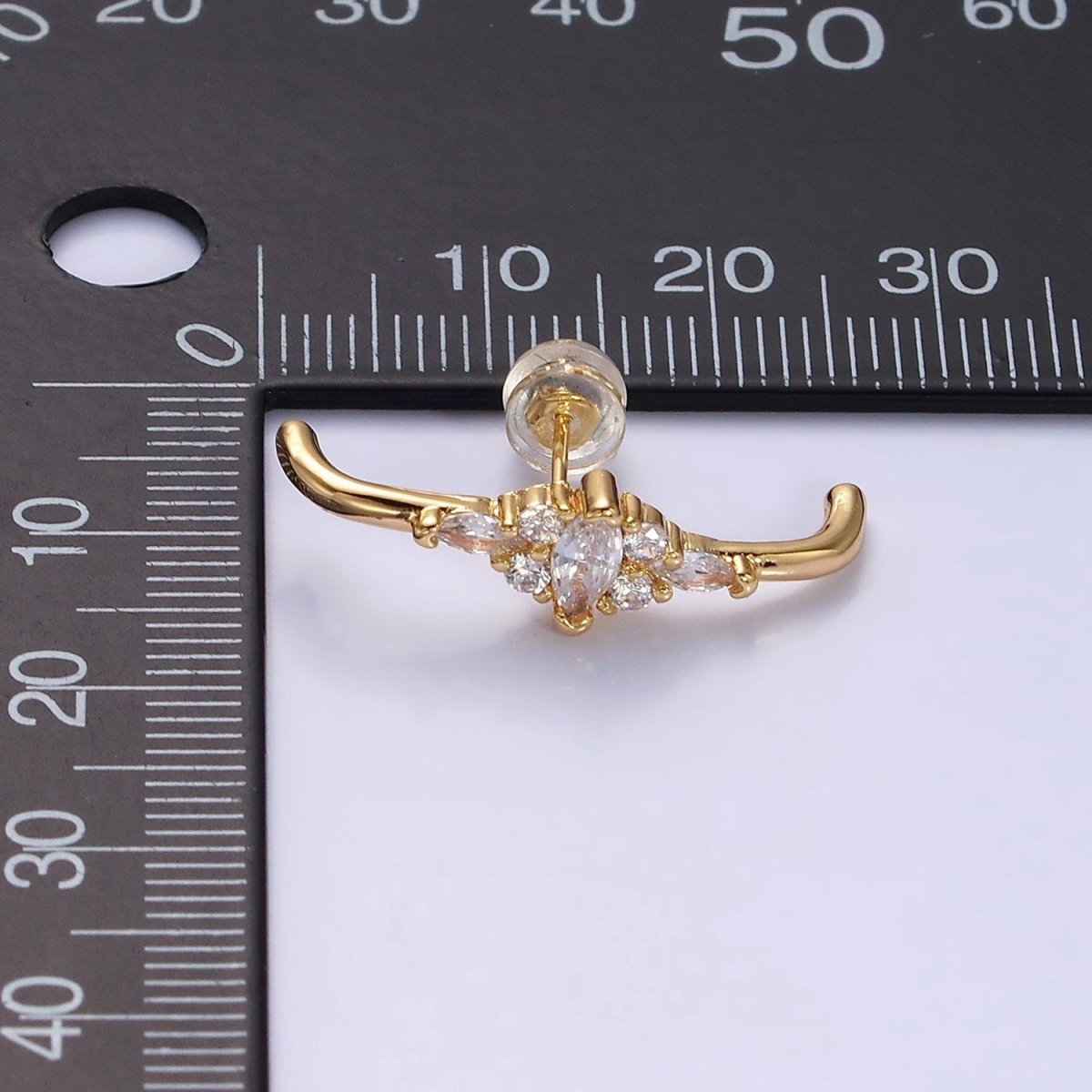 16K Gold Filled Clear Marquise CZ Claw Band Stud Earrings in Gold & Silver | AD-353 AD-354
