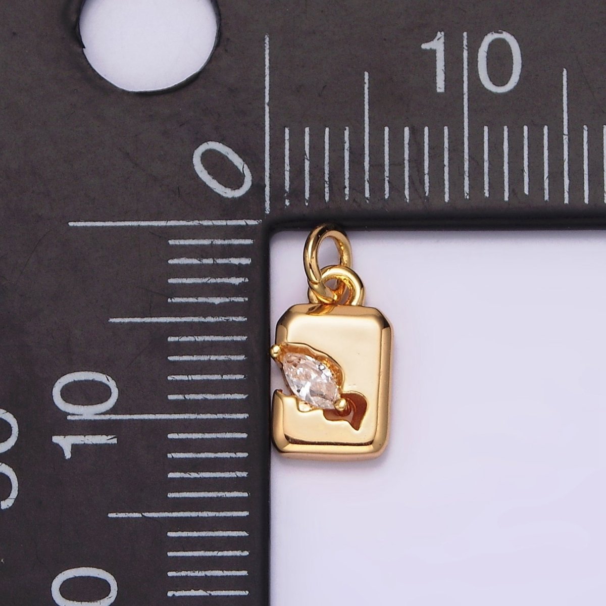 16K Gold Filled Clear Marquise CZ Cracked Tag Rectangular Charm | N1770