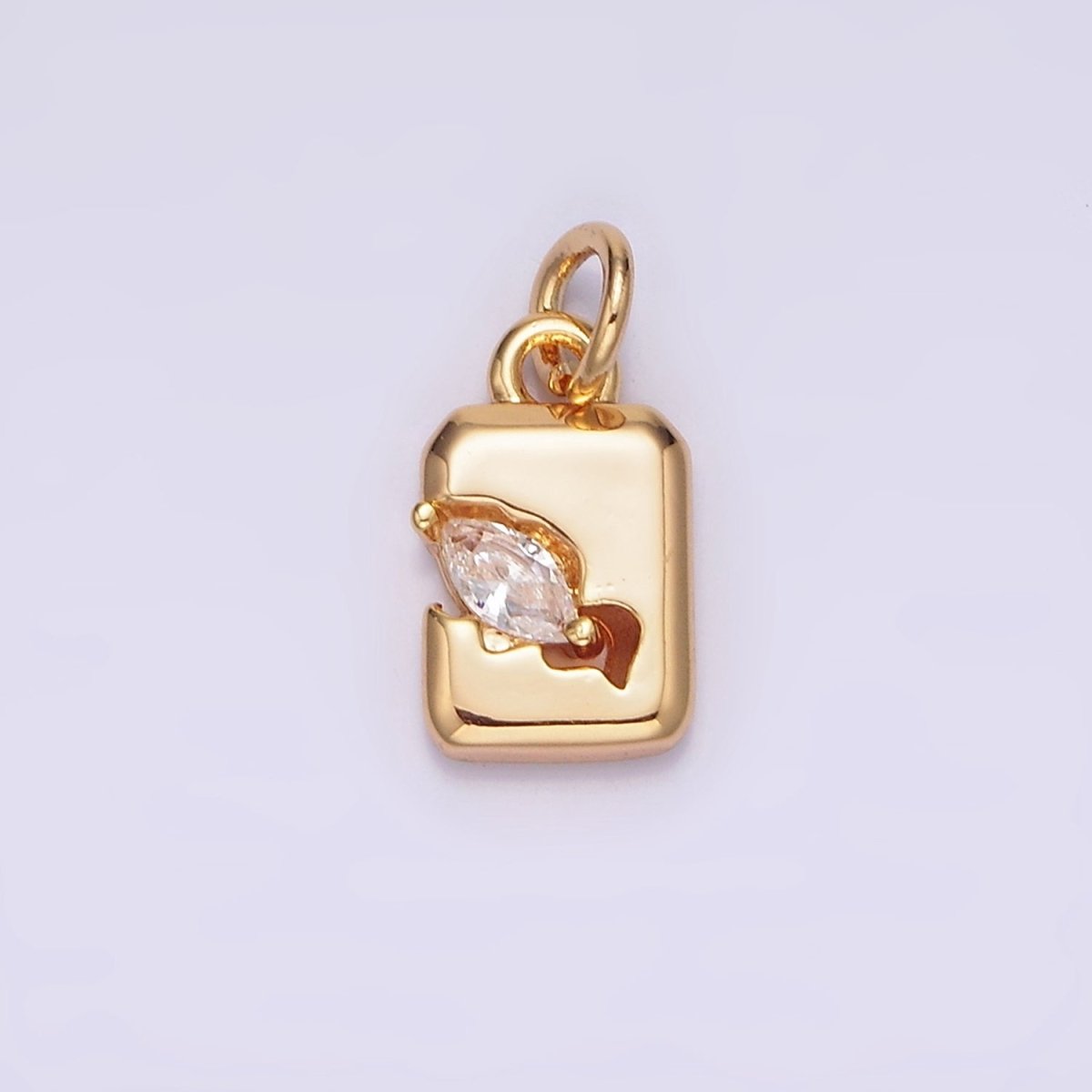 16K Gold Filled Clear Marquise CZ Cracked Tag Rectangular Charm | N1770