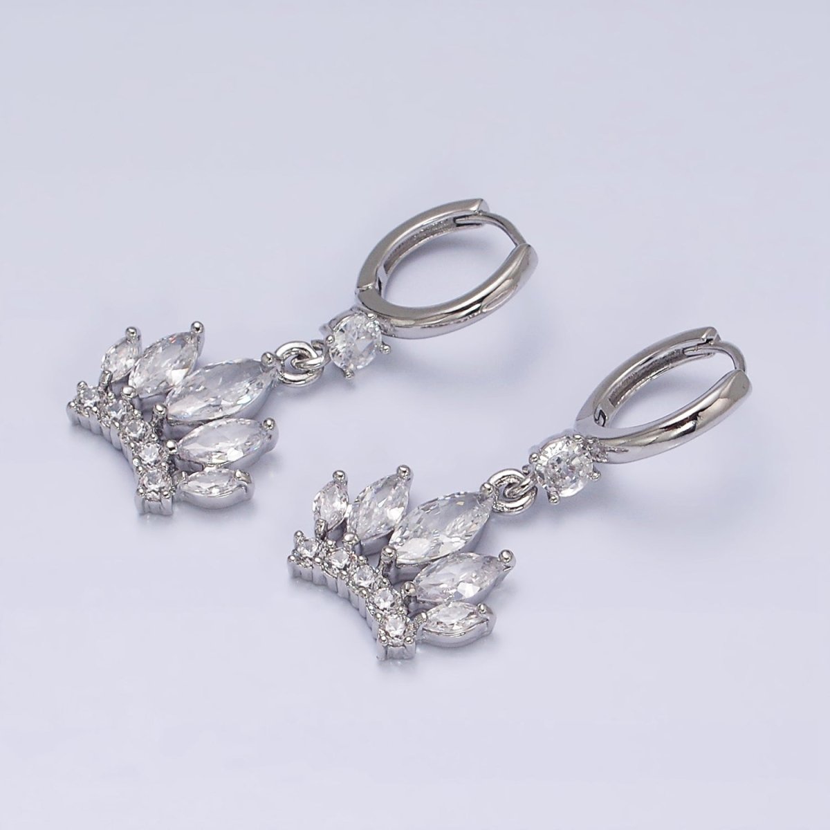 16K Gold Filled Clear Marquise Micro Paved CZ Lined CZ Huggie Earrings in Gold & Silver | AD1243 AD1244