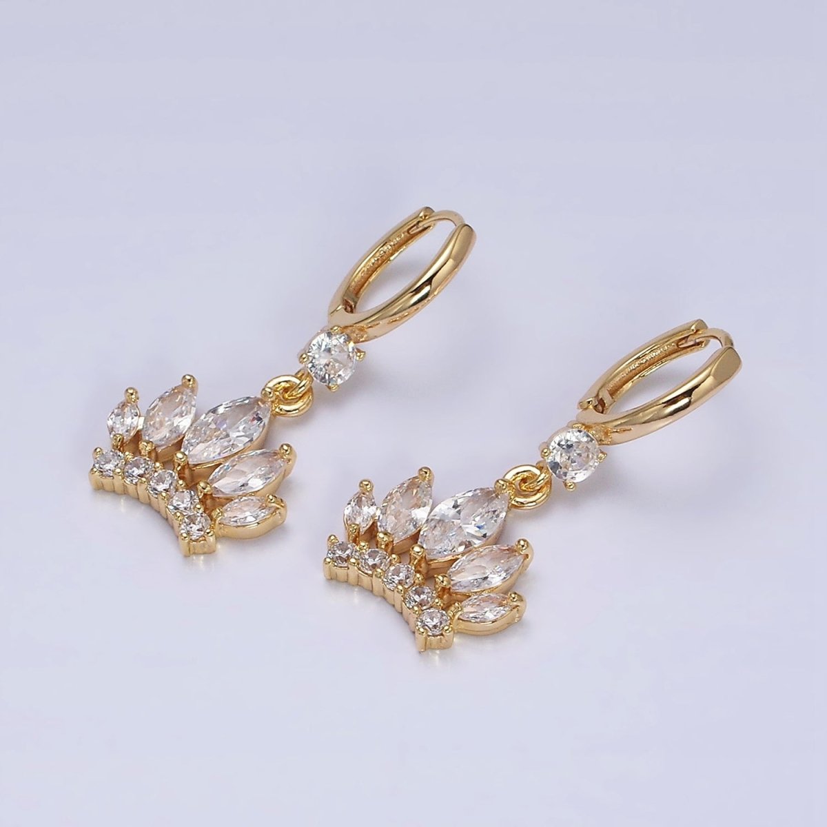 16K Gold Filled Clear Marquise Micro Paved CZ Lined CZ Huggie Earrings in Gold & Silver | AD1243 AD1244