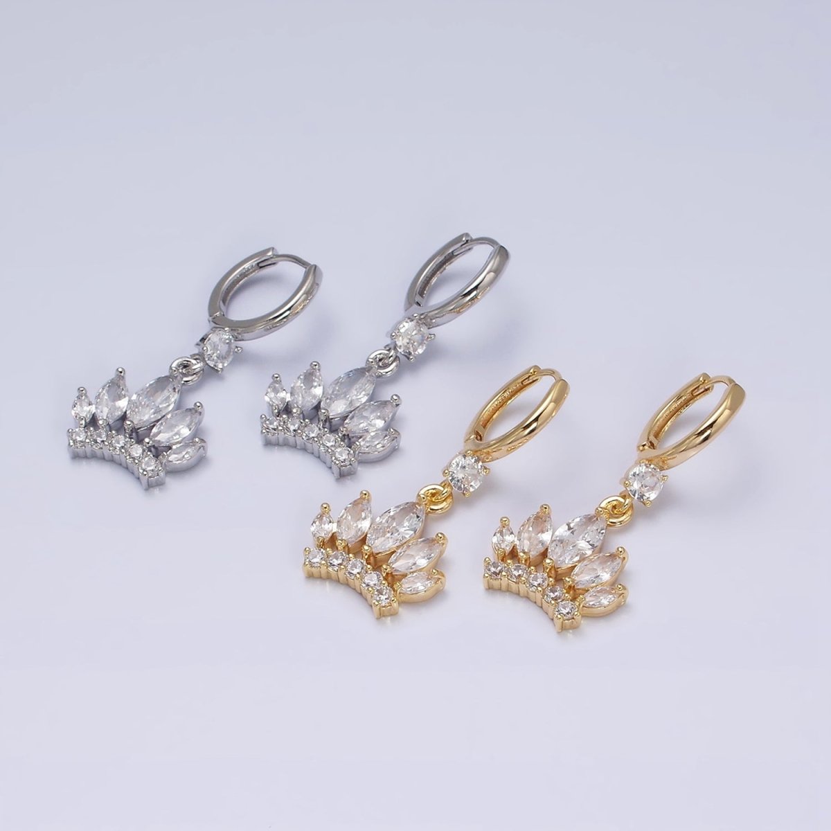 16K Gold Filled Clear Marquise Micro Paved CZ Lined CZ Huggie Earrings in Gold & Silver | AD1243 AD1244