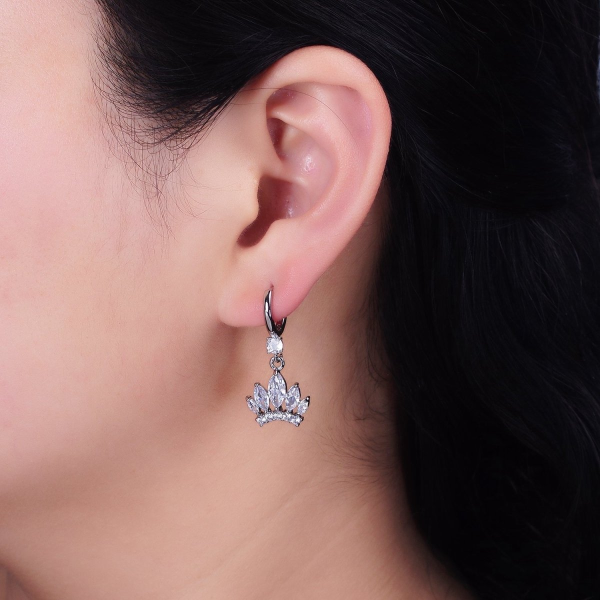 16K Gold Filled Clear Marquise Micro Paved CZ Lined CZ Huggie Earrings in Gold & Silver | AD1243 AD1244