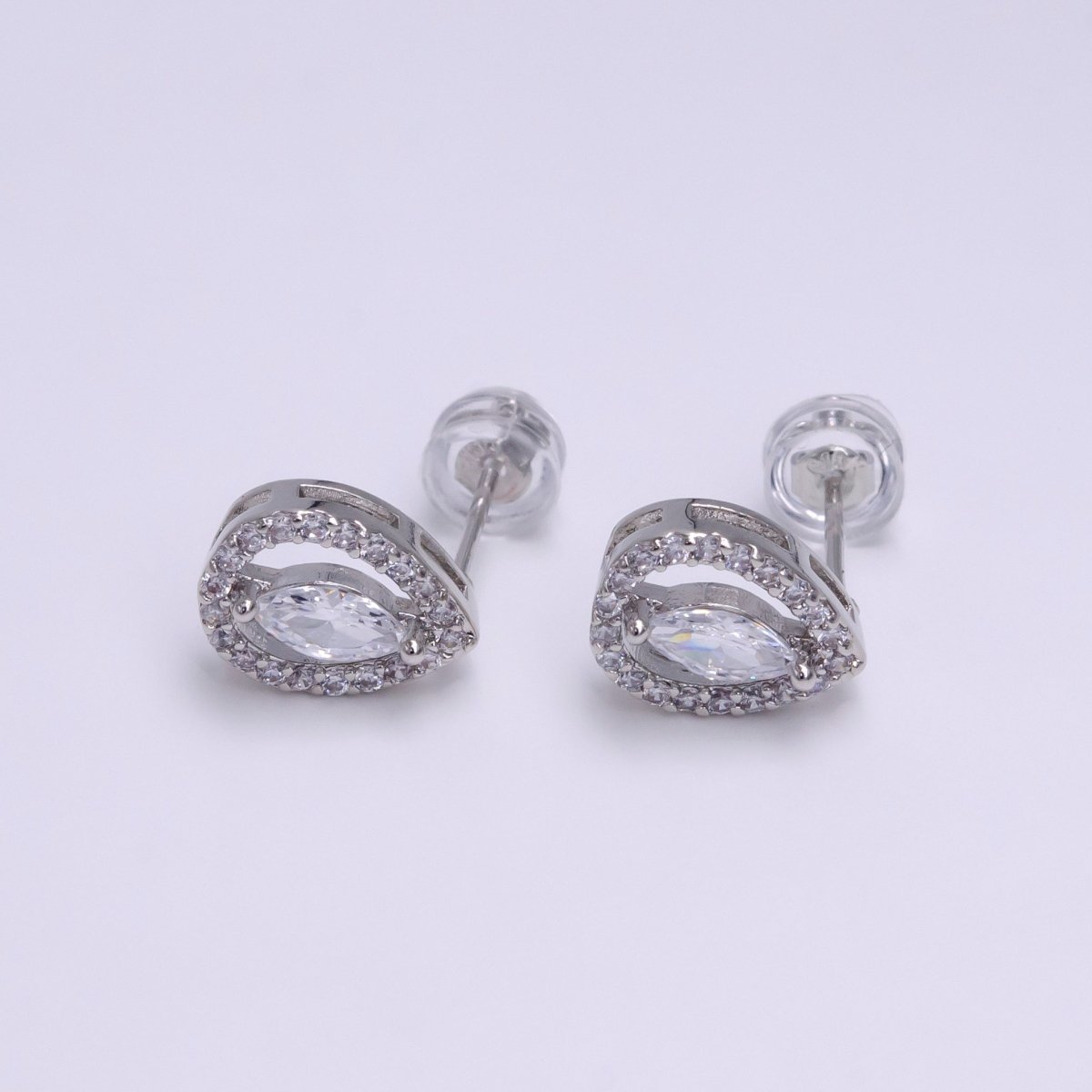 16K Gold Filled Clear Marquise Micro Paved CZ Teardrop Open Stud Earrings in Gold & Silver | AE785 AE786