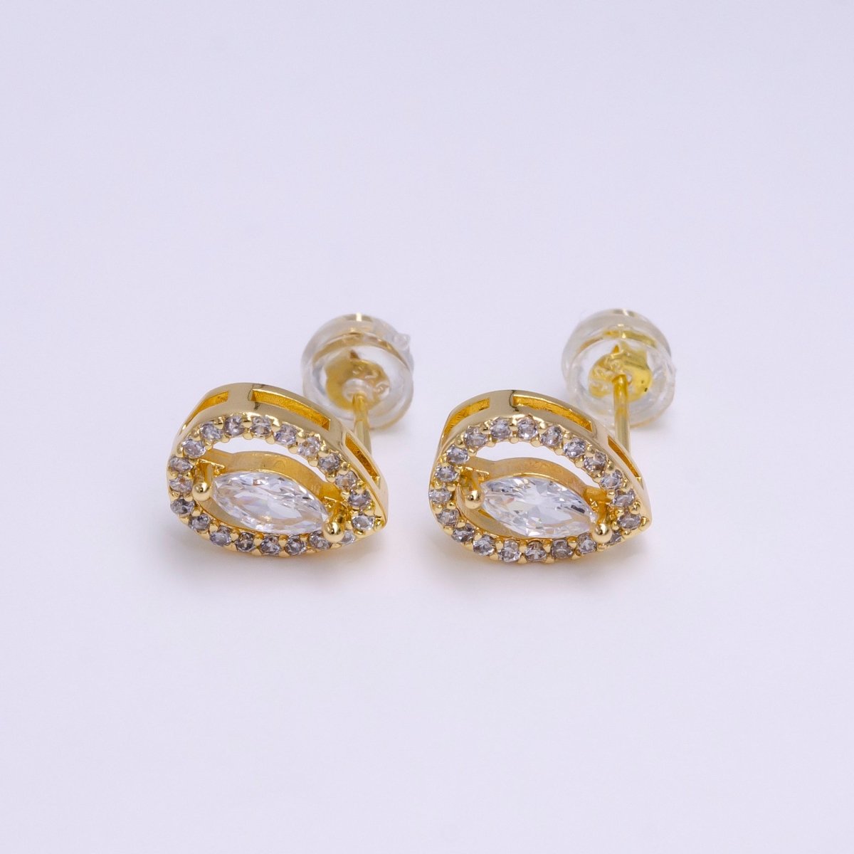 16K Gold Filled Clear Marquise Micro Paved CZ Teardrop Open Stud Earrings in Gold & Silver | AE785 AE786