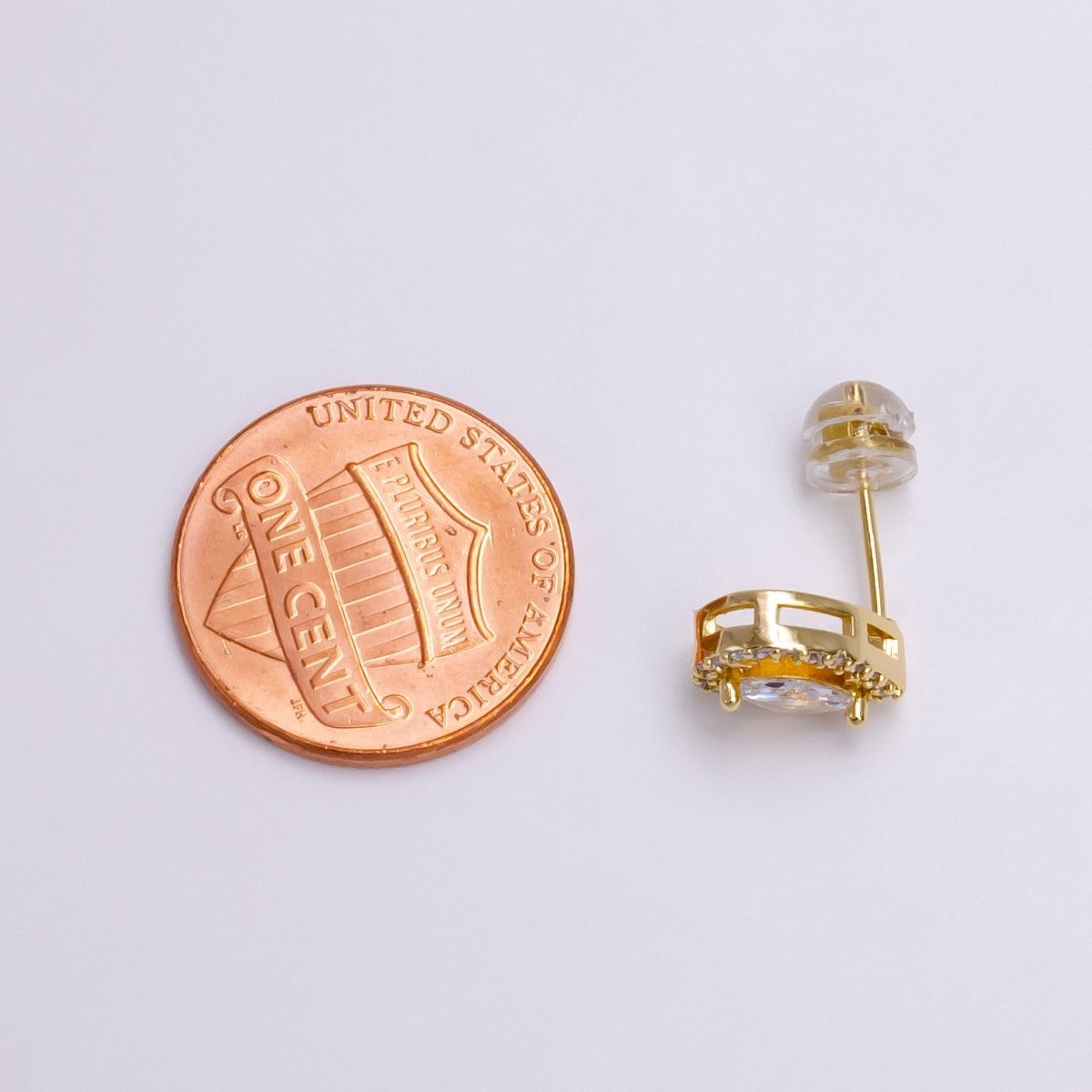 16K Gold Filled Clear Marquise Micro Paved CZ Teardrop Open Stud Earrings in Gold & Silver | AE785 AE786