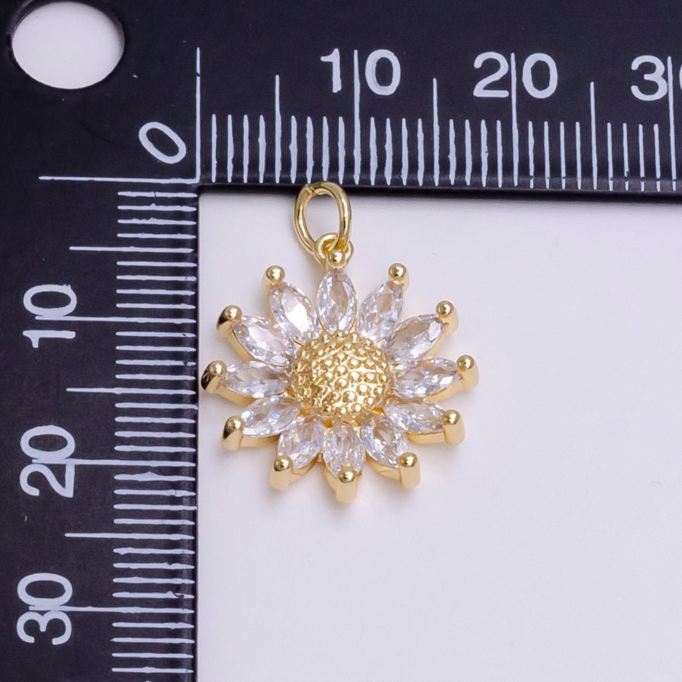 16K Gold Filled Clear Marquise Sunflower Dotted Charm | AC1447