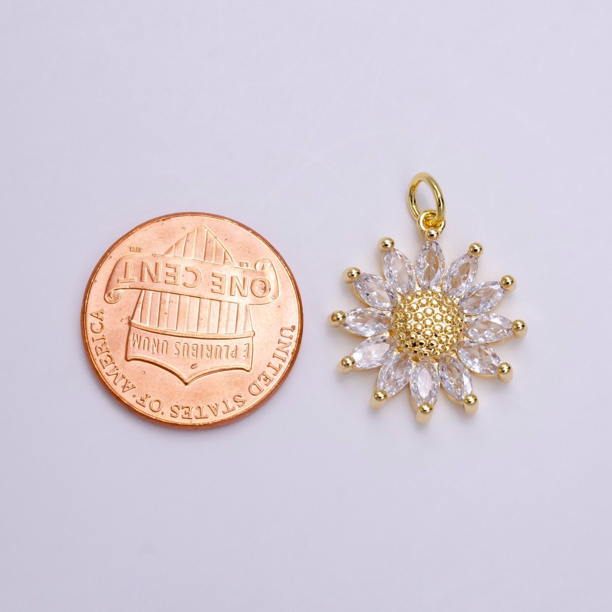 16K Gold Filled Clear Marquise Sunflower Dotted Charm | AC1447