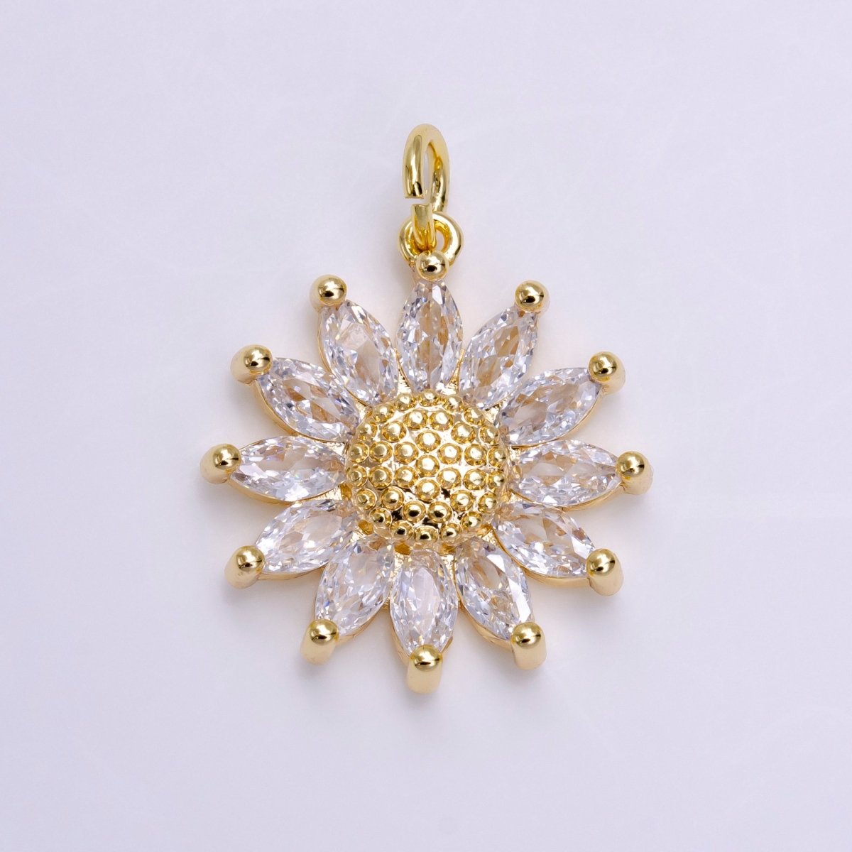 16K Gold Filled Clear Marquise Sunflower Dotted Charm | AC1447