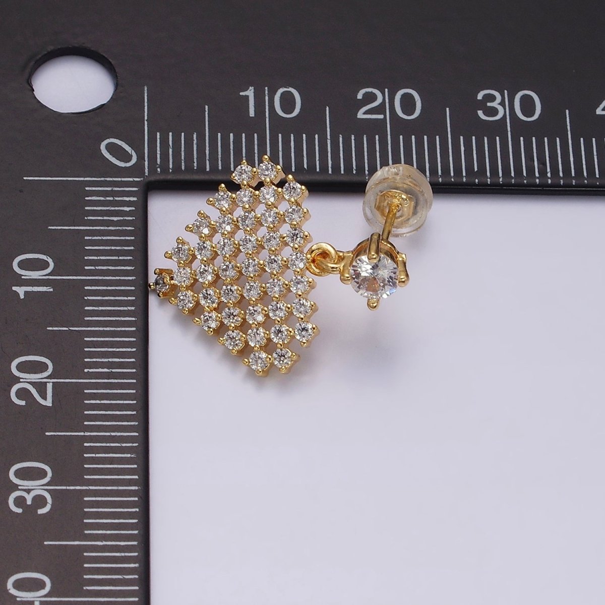 16K Gold Filled Clear Micro Paved CZ Diamond Drop Stud Earrings | AD-408