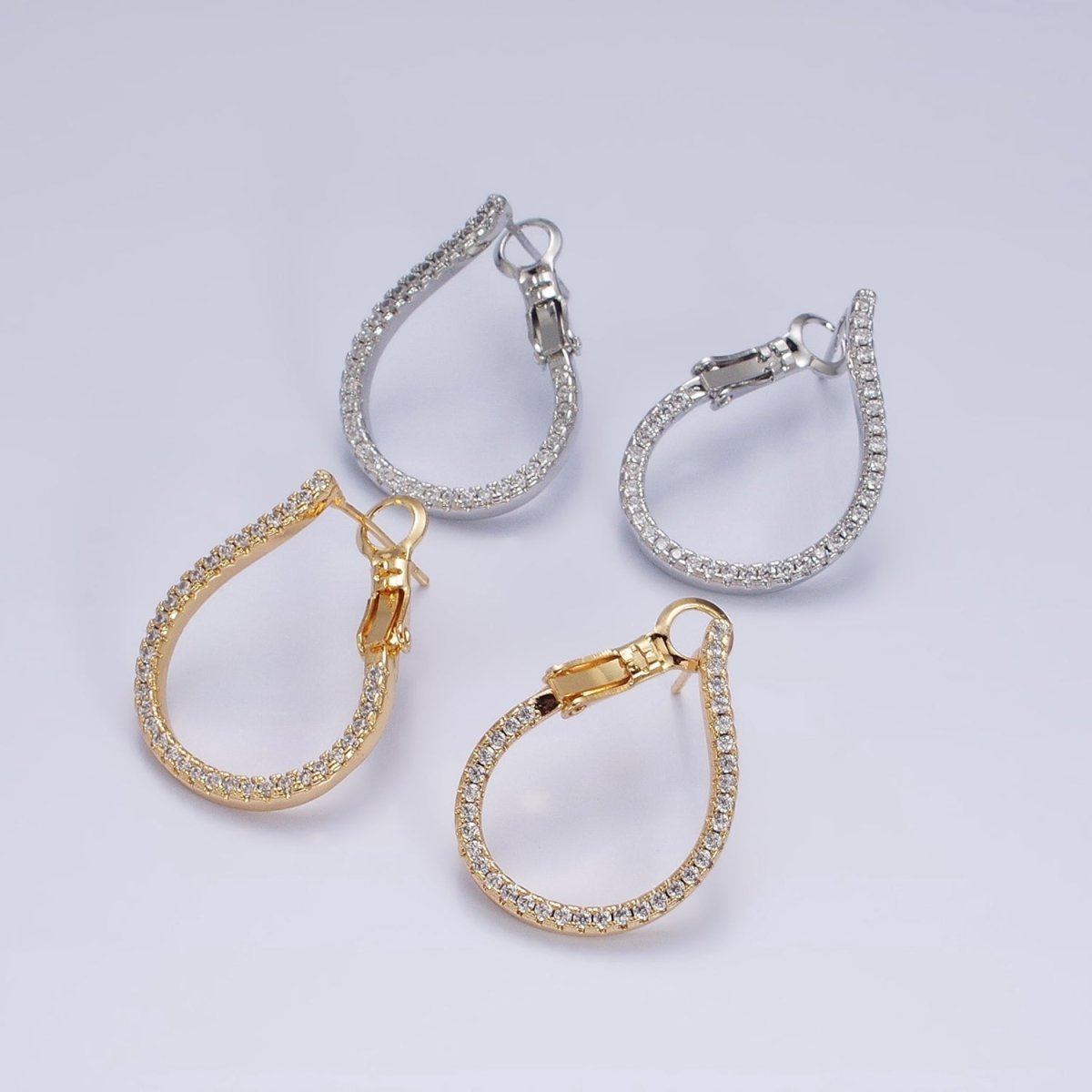 16K Gold Filled Clear Micro Paved CZ Front-Facing Hinge Hoop Earrings in Gold & Silver | AD1100 AD1101