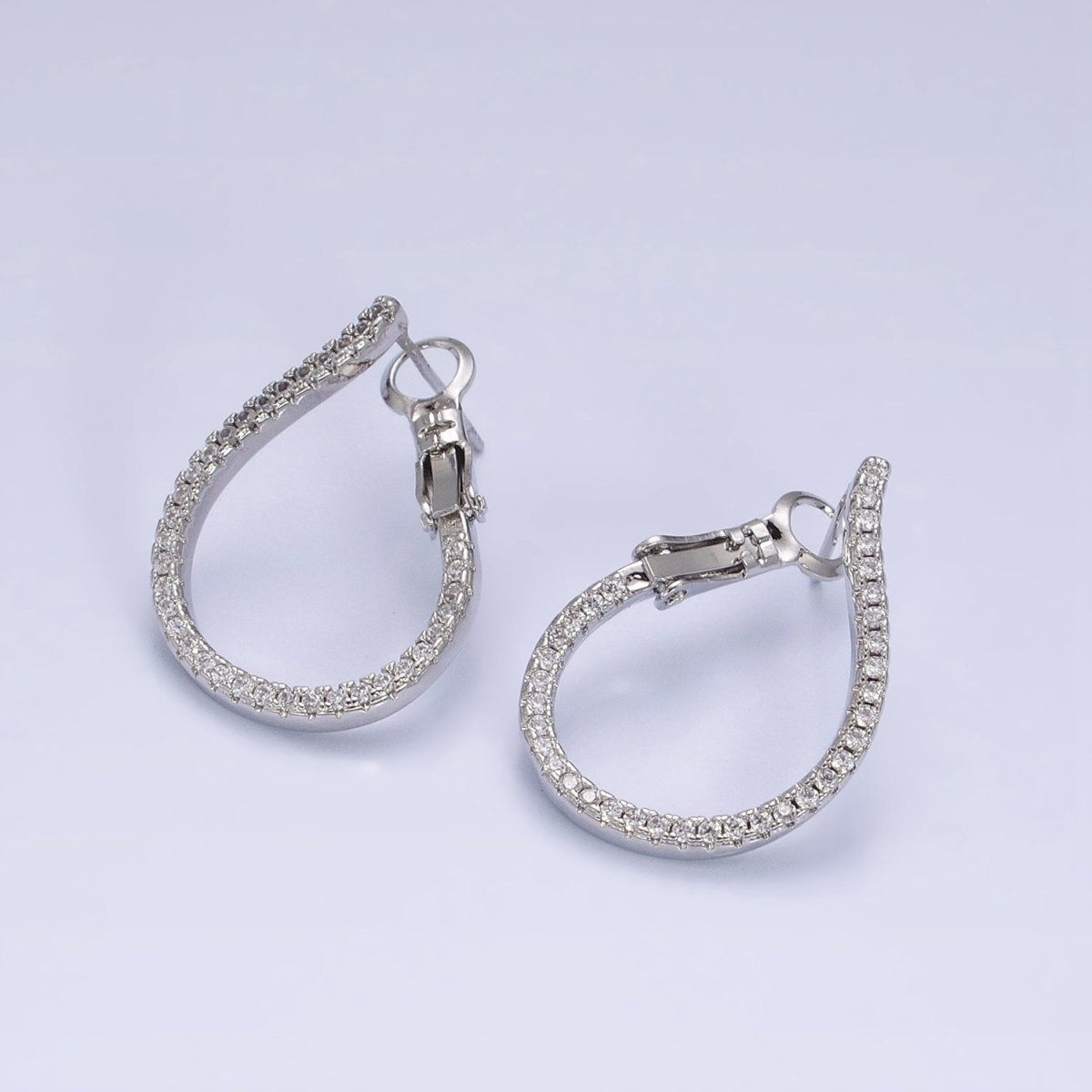 16K Gold Filled Clear Micro Paved CZ Front-Facing Hinge Hoop Earrings in Gold & Silver | AD1100 AD1101