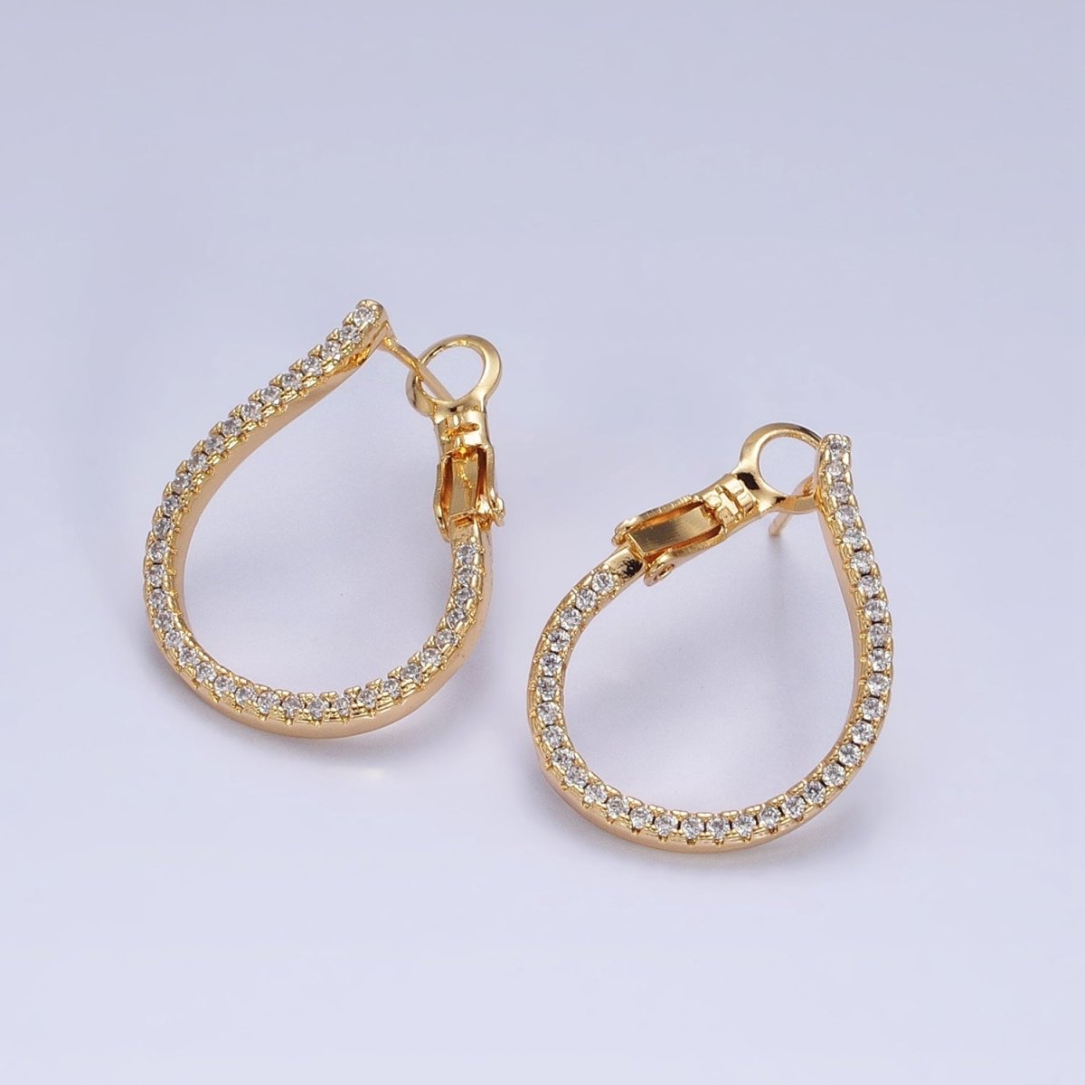 16K Gold Filled Clear Micro Paved CZ Front-Facing Hinge Hoop Earrings in Gold & Silver | AD1100 AD1101
