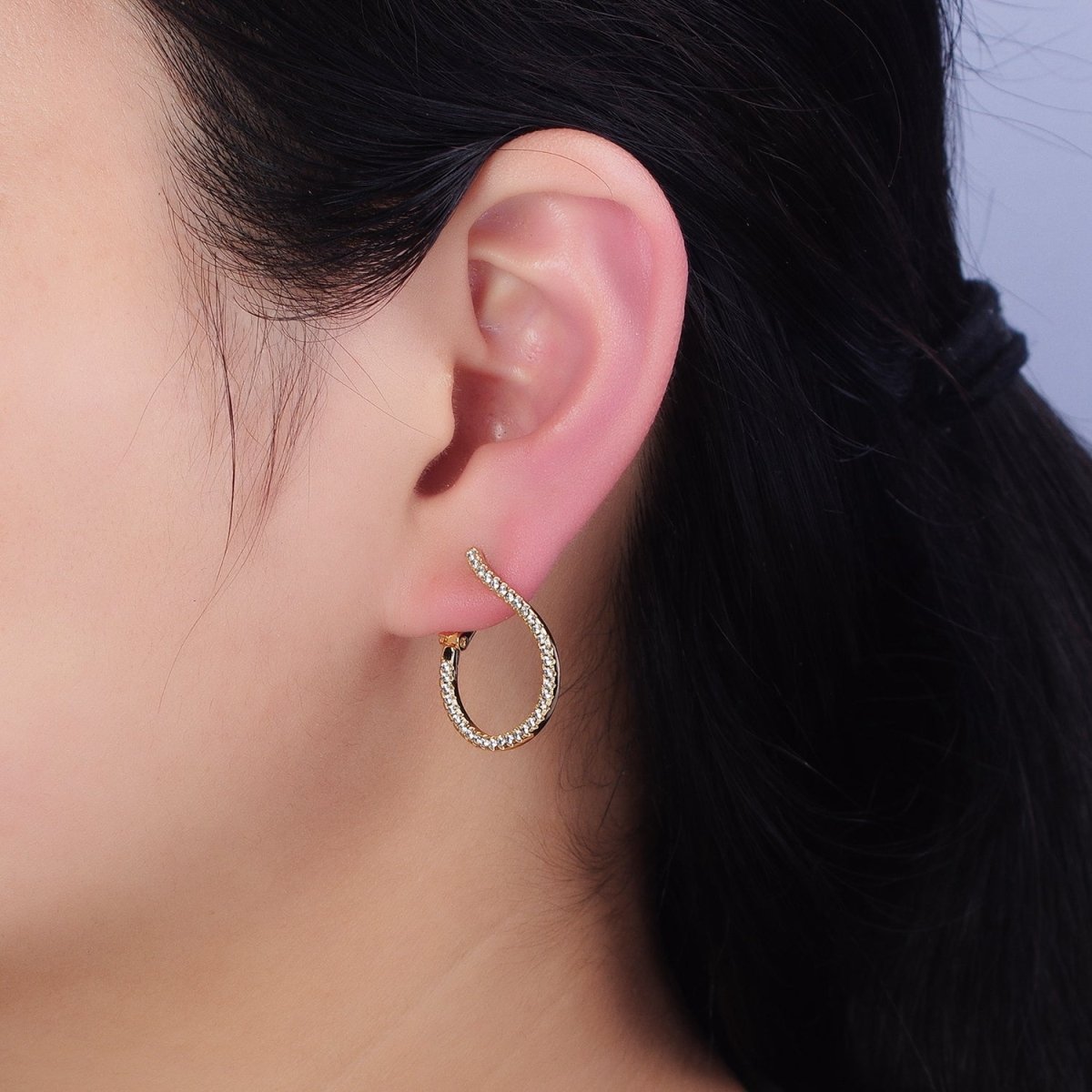 16K Gold Filled Clear Micro Paved CZ Front-Facing Hinge Hoop Earrings in Gold & Silver | AD1100 AD1101