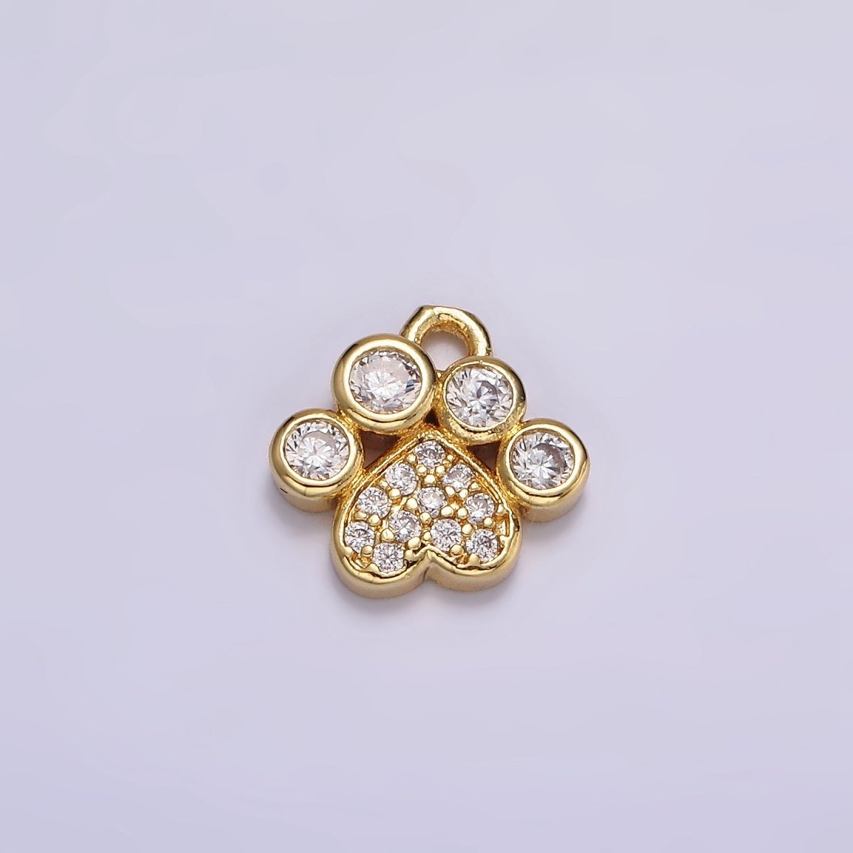 16K Gold Filled Clear Micro Paved CZ Heart Dog Paw Print Add-On Charm | N959