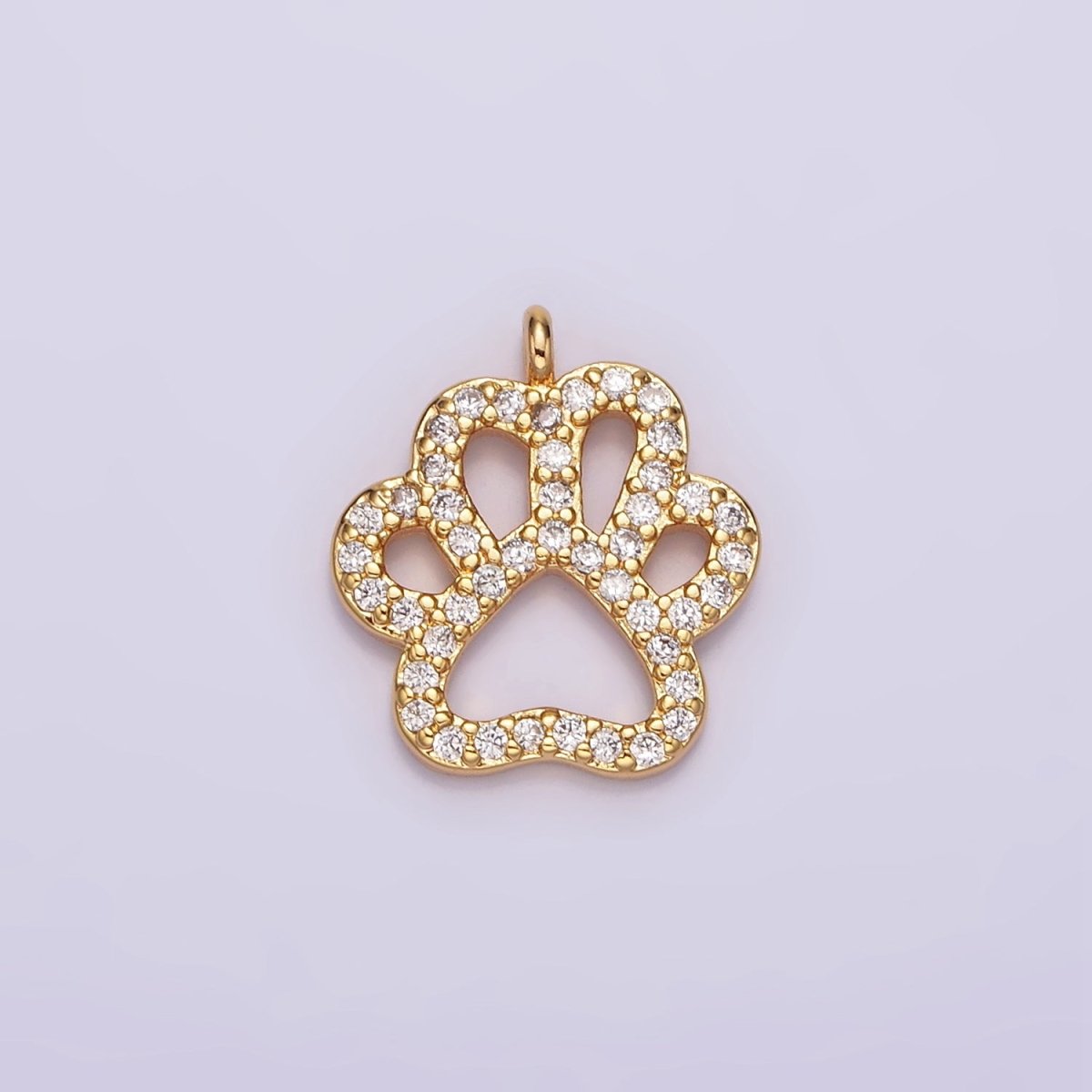 16K Gold Filled Clear Micro Paved CZ Pawprint Pet Animal Open Charm | AG100