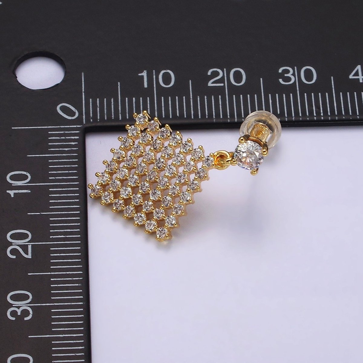 16K Gold Filled Clear Micro Paved CZ Rhombus Drop Stud Earrings | AD-407