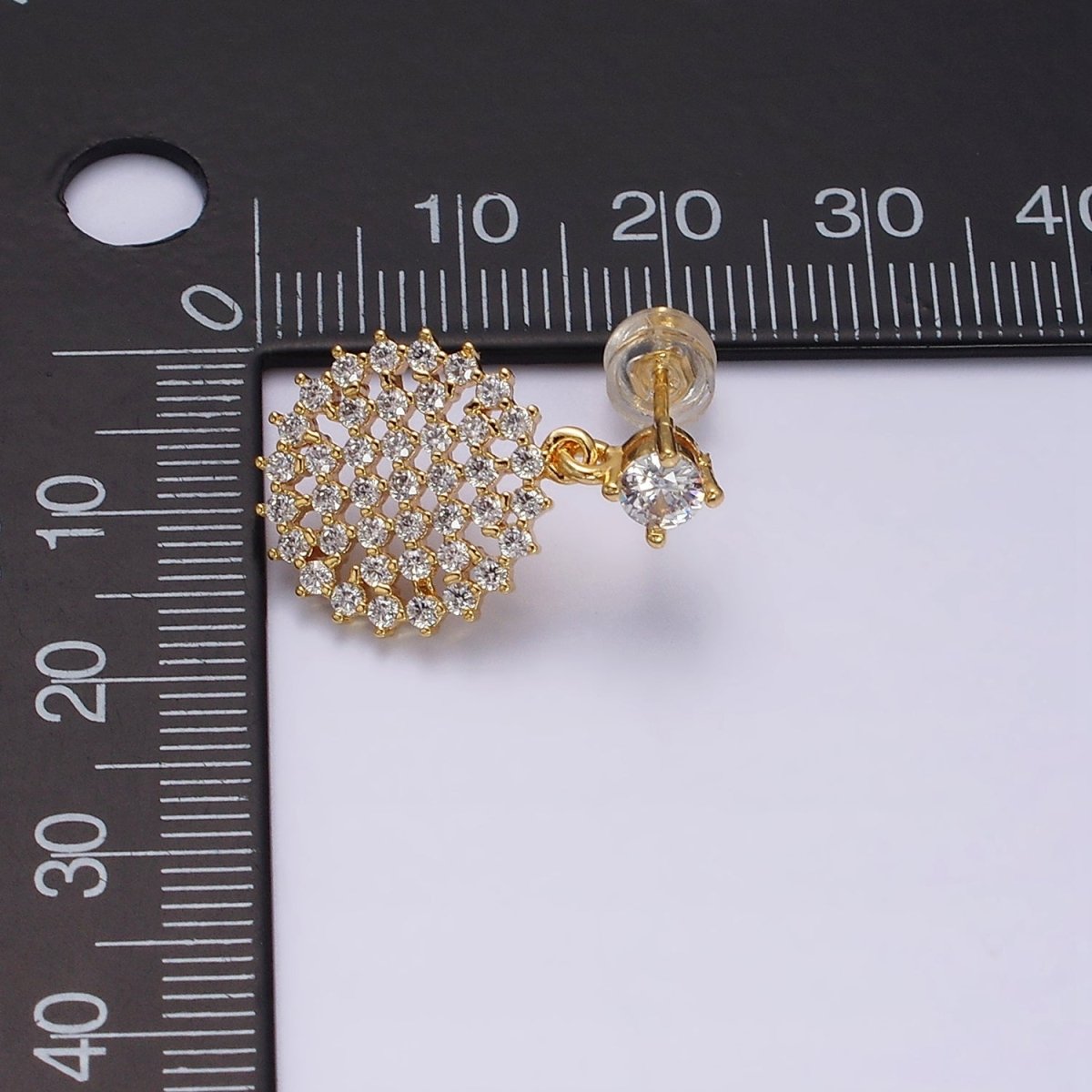 16K Gold Filled Clear Micro Paved CZ Round Drop Stud Earrings | AD-405