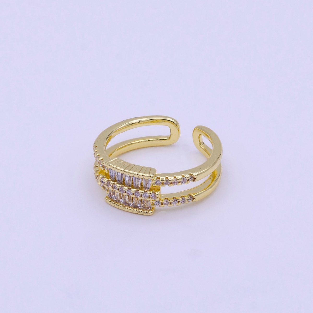 16K Gold Filled Clear, Multicolor Baguette Micro Paved CZ Double Band Ring | O1569 O1570