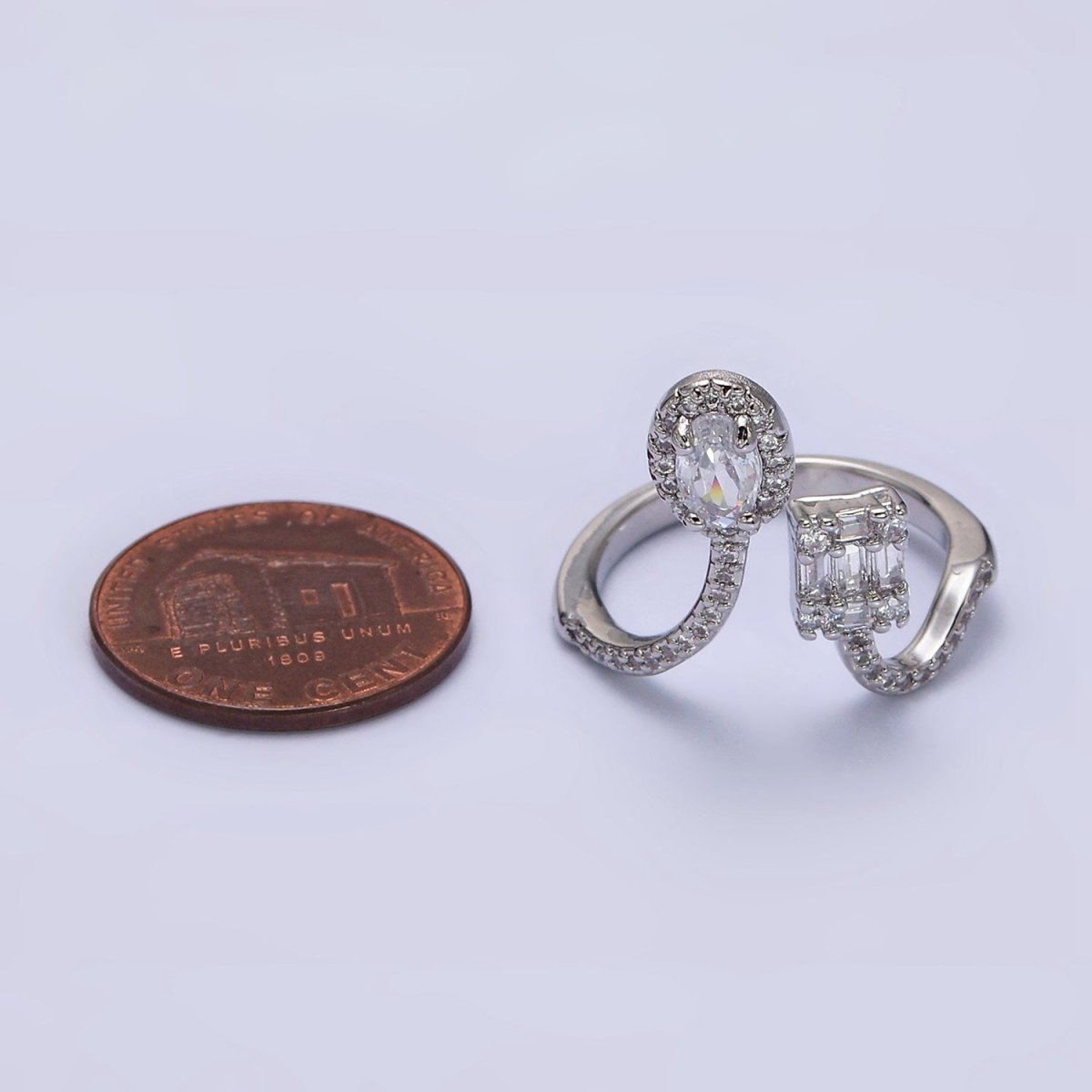 16K Gold Filled Clear Oval Square Baguette Micro Paved CZ Open Ring in Gold & Silver | O-554 O-555