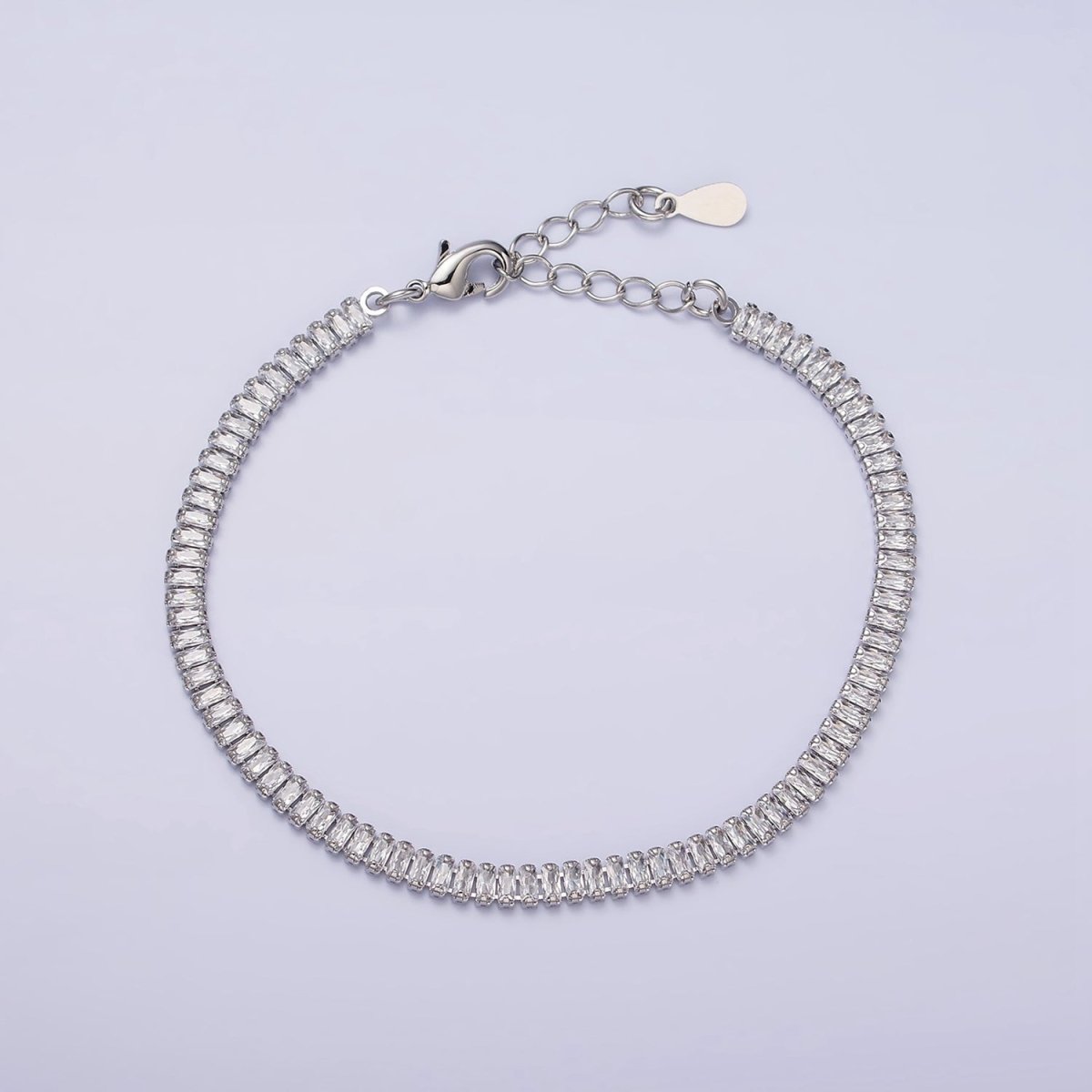 16K Gold Filled Clear, Pink Baguette CZ 3.5mm Tennis Chain 6.5 Inch Bracelet | WA-1820 - WA-1823 Clearance Pricing