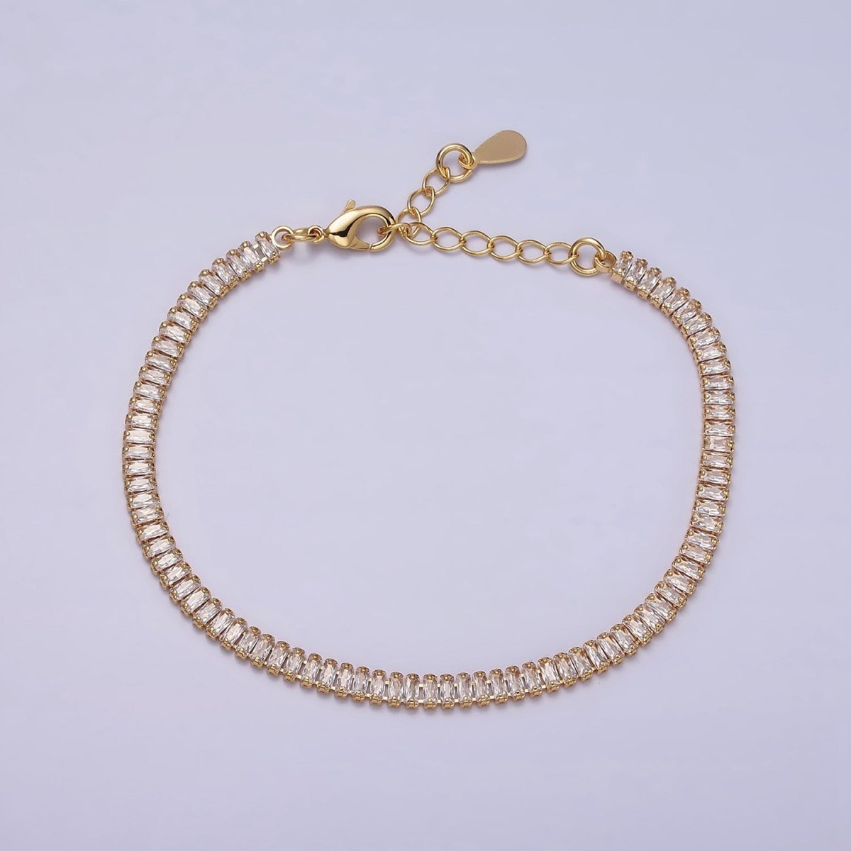 16K Gold Filled Clear, Pink Baguette CZ 3.5mm Tennis Chain 6.5 Inch Bracelet | WA-1820 - WA-1823 Clearance Pricing