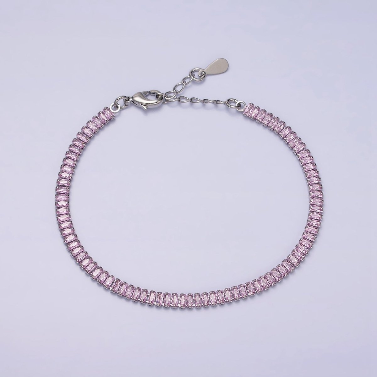 16K Gold Filled Clear, Pink Baguette CZ 3.5mm Tennis Chain 6.5 Inch Bracelet | WA-1820 - WA-1823 Clearance Pricing