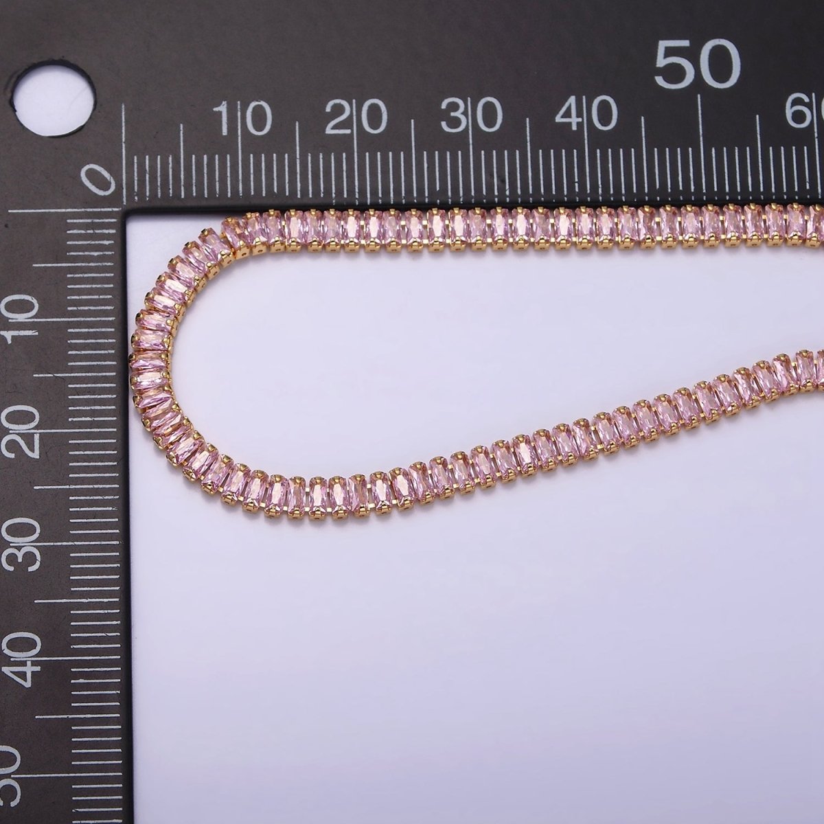 16K Gold Filled Clear, Pink Baguette CZ 3.5mm Tennis Chain 6.5 Inch Bracelet | WA-1820 - WA-1823 Clearance Pricing