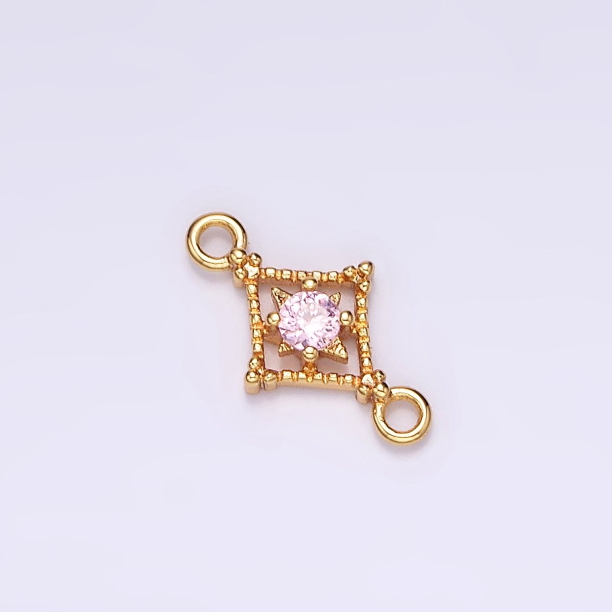 16K Gold Filled Clear, Pink, Green CZ Celestial Star Beaded Rhombus Connector | G-054 - G-056