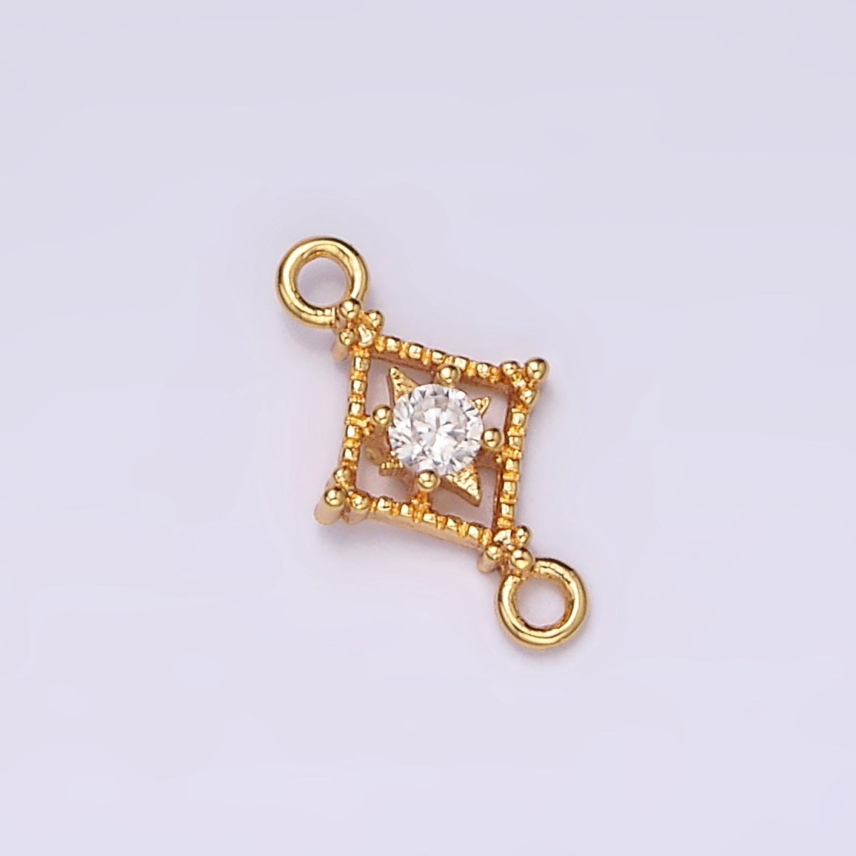 16K Gold Filled Clear, Pink, Green CZ Celestial Star Beaded Rhombus Connector | G-054 - G-056