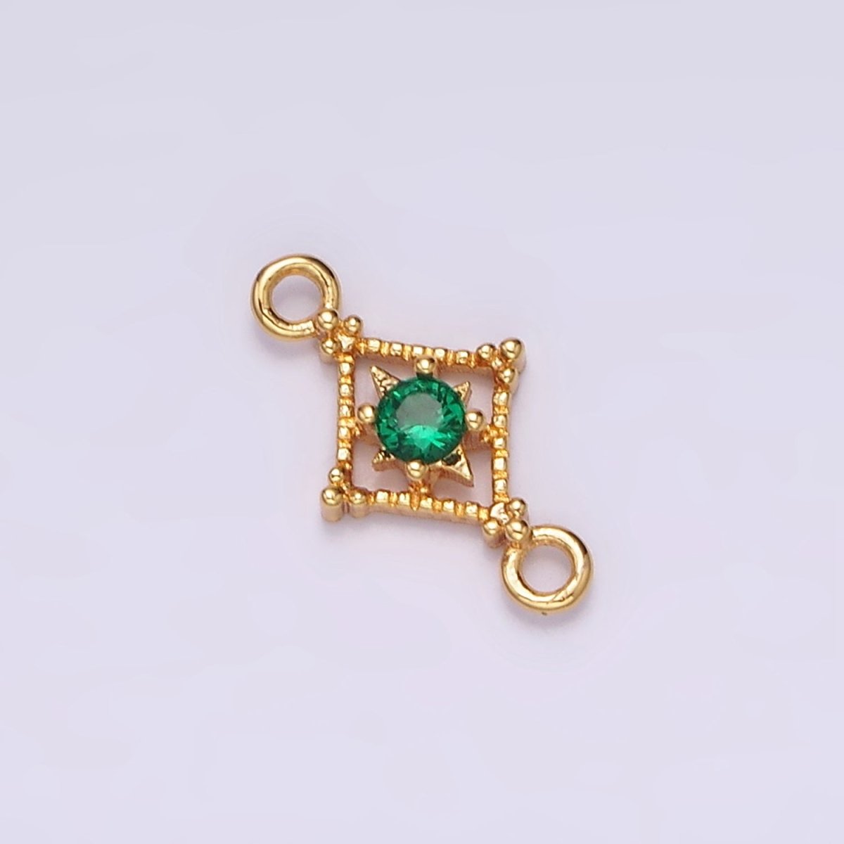 16K Gold Filled Clear, Pink, Green CZ Celestial Star Beaded Rhombus Connector | G-054 - G-056