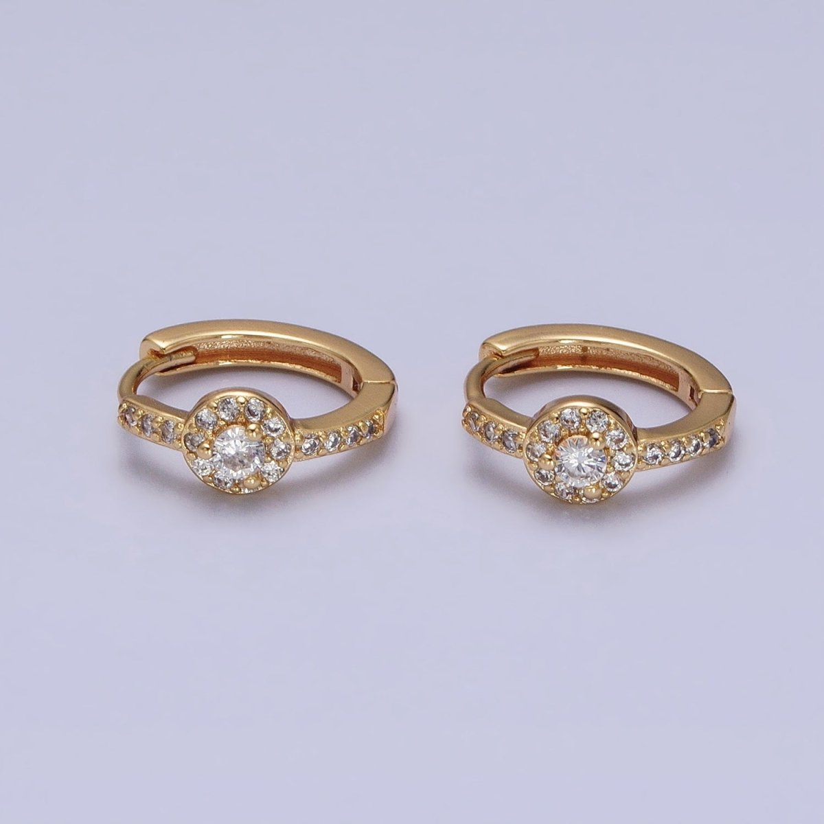 16K Gold Filled Clear, Purple Round CZ Micro Paved 13mm Huggie Earrings in Gold & Silver | AD854 - AD857