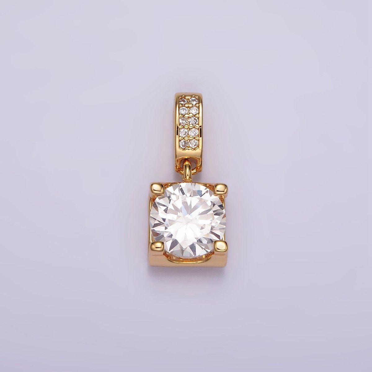 16K Gold Filled Clear Round CZ Boxed Micro Paved CZ Pendant | N1777