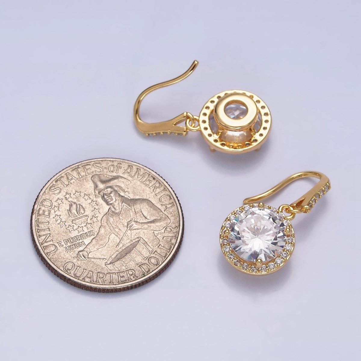 16K Gold Filled Clear Round CZ Micro Paved French Hook Earrings in Gold & Silver | AD1175 AD1176